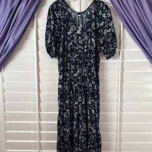 Old Navy Blue Tiered Sundress with Puff Sleeves